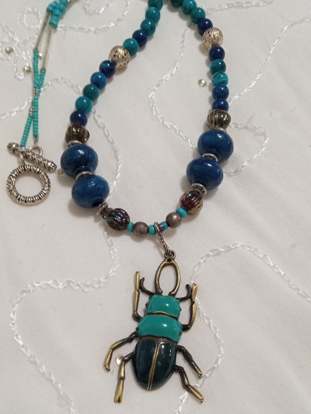 Turquoise & Navy Beetle Pendant Necklace - Women Jewelry